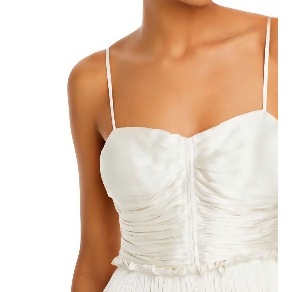 AQUA Ruffle Tiered Smocked Bodice Spaghetti Strap Midi Dress in Pearl Size L NWT